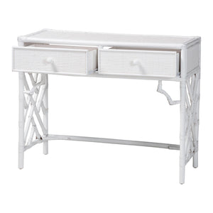 Bali & Pari Lindie Handcrafted Rattan Home Office Desk with Two Storage Drawers