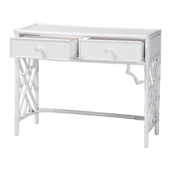 Bali & Pari Lindie Handcrafted Rattan Home Office Desk with Two Storage Drawers