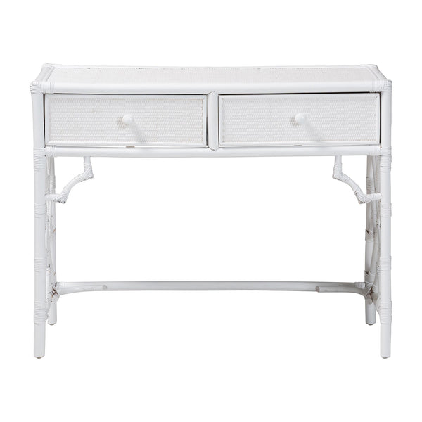 Bali & Pari Lindie Handcrafted Rattan Home Office Desk with Two Storage Drawers