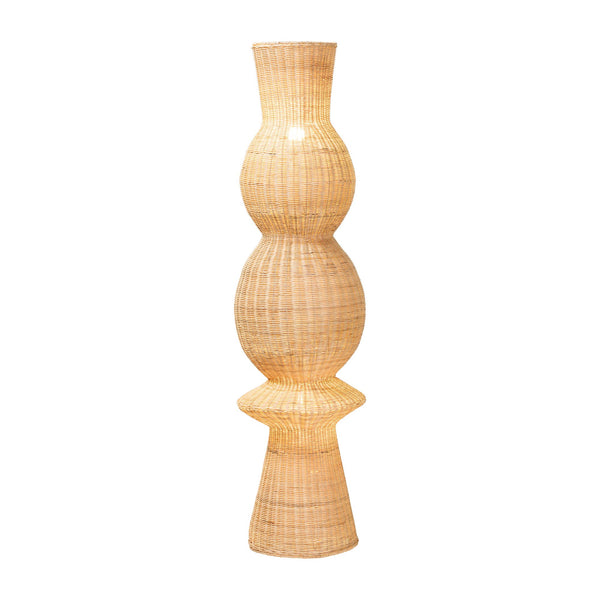 Baxton Studio Bali & Pari Lizzie Handwoven Rattan Floor Lamp Bohemian Sculptural Dual Socket Lizze-Natural Rattan-Boxed-Floor Lamp