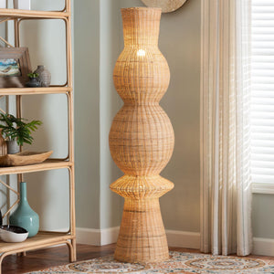 Bali & Pari Lizzie Handwoven Rattan Floor Lamp Bohemian Sculptural Dual Socket