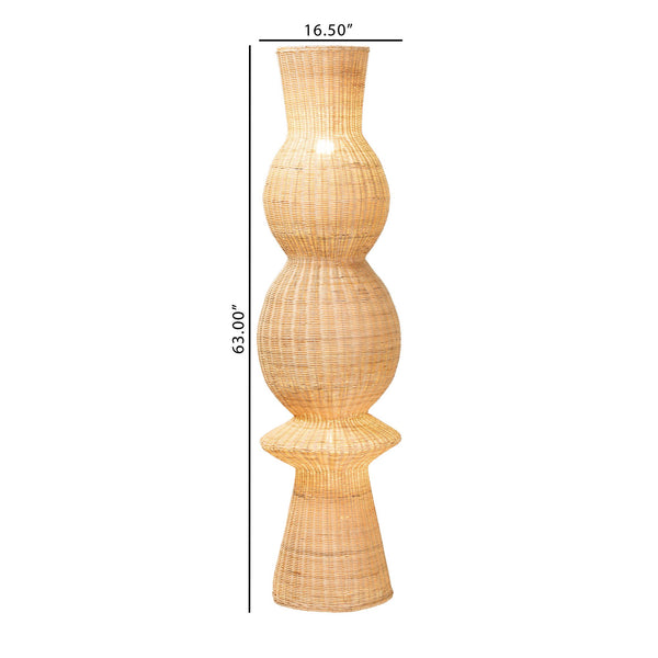 Bali & Pari Lizzie Handwoven Rattan Floor Lamp Bohemian Sculptural Dual Socket