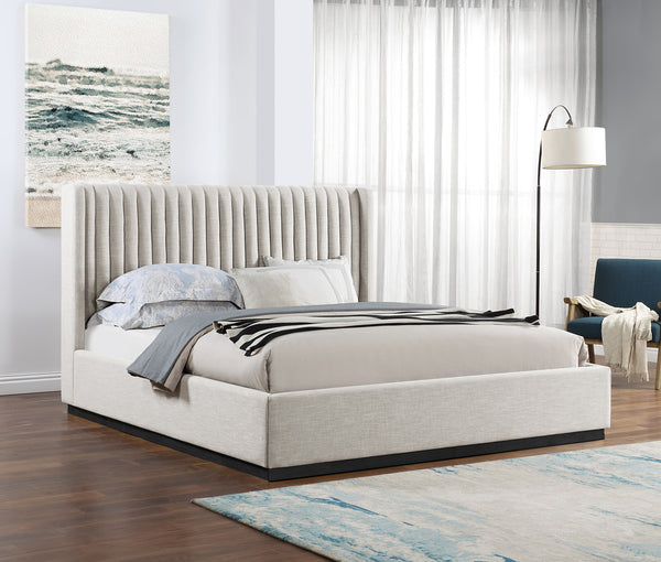 Logan Beige Linen Textured Fabric King Bed LoganBeige-K Meridian Furniture