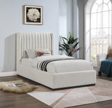 Logan Beige Linen Textured Fabric Twin Bed LoganBeige-T Meridian Furniture