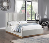 Logan Cream Linen Textured Fabric Queen Bed LoganCream-Q Meridian Furniture