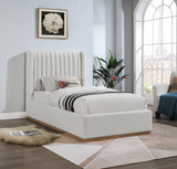 Logan Cream Linen Textured Fabric Twin Bed LoganCream-T Meridian Furniture