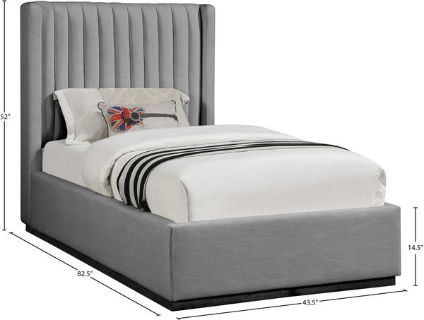 Logan Grey Linen Textured Fabric Twin Bed LoganGrey-T Meridian Furniture