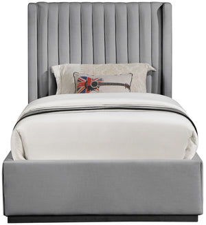 Logan Grey Linen Textured Fabric Twin Bed LoganGrey-T Meridian Furniture