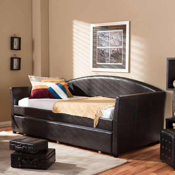 Baxton Studio Baxton Studio London Brown Faux Leather Arched Daybed & Trundle - Stylish Space-Saving Solution! London-Brown-Daybed