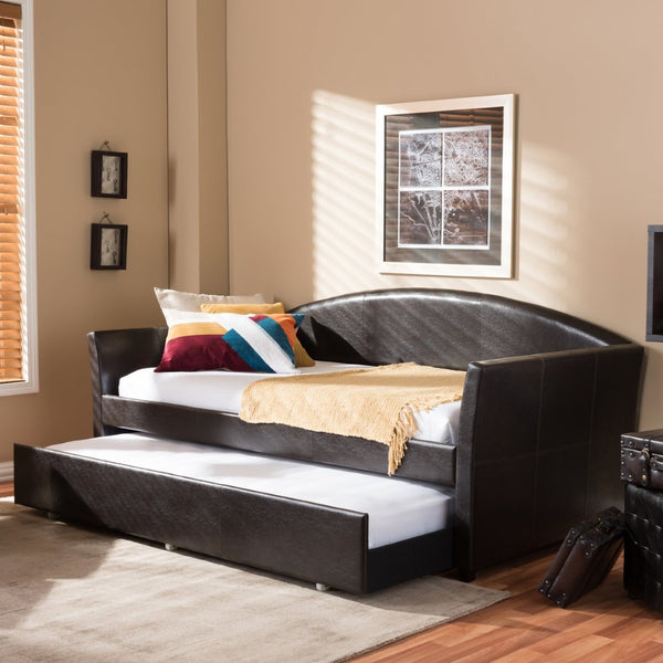 Baxton Studio Baxton Studio London Brown Faux Leather Arched Daybed & Trundle - Stylish Space-Saving Solution! London-Brown-Daybed