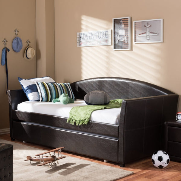 Baxton Studio Baxton Studio London Brown Faux Leather Arched Daybed & Trundle - Stylish Space-Saving Solution! London-Brown-Daybed