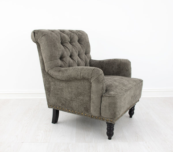 Zeugma Lori Luxe Mocha Velvet Armchair With Spring Coil Support, Tufted Design & Stylish Black Legs   Nc6050 Lori