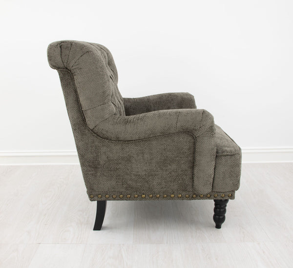 Zeugma Lori Luxe Mocha Velvet Armchair With Spring Coil Support, Tufted Design & Stylish Black Legs   Nc6050 Lori