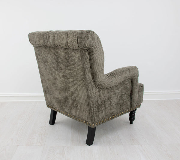 Zeugma Lori Luxe Mocha Velvet Armchair With Spring Coil Support, Tufted Design & Stylish Black Legs   Nc6050 Lori
