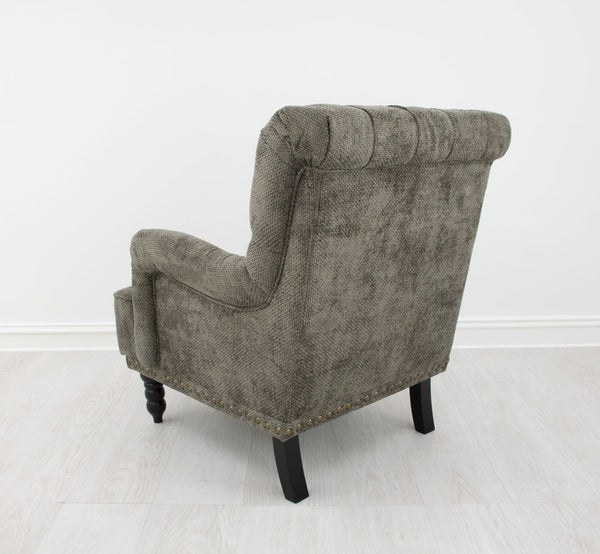 Zeugma Lori Luxe Mocha Velvet Armchair With Spring Coil Support, Tufted Design & Stylish Black Legs   Nc6050 Lori