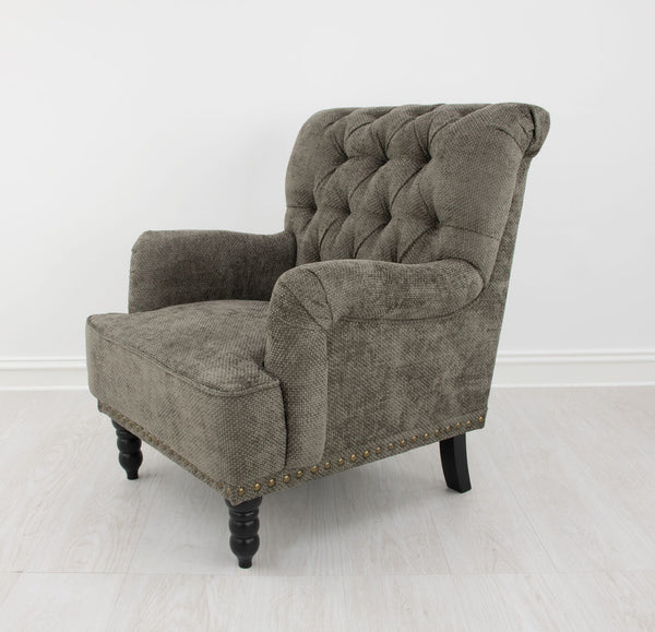 Zeugma Lori Luxe Mocha Velvet Armchair With Spring Coil Support, Tufted Design & Stylish Black Legs   Nc6050 Lori
