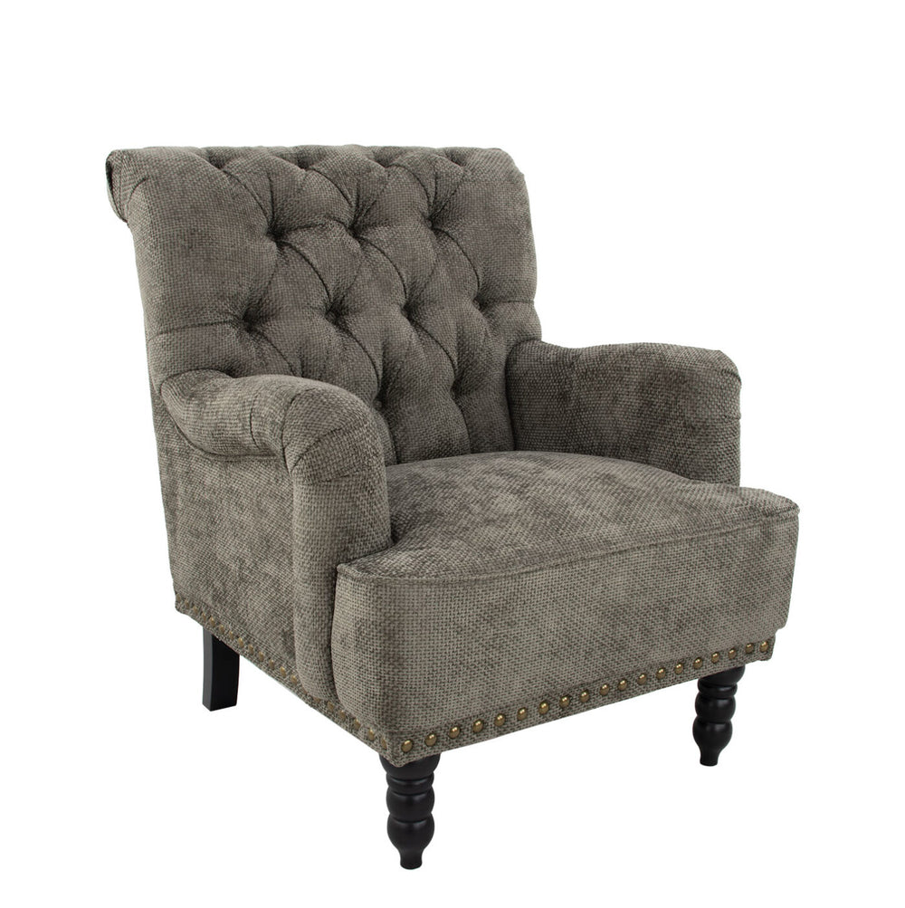 Zeugma Lori Luxe Mocha Velvet Armchair With Spring Coil Support, Tufted Design & Stylish Black Legs   Nc6050 Lori