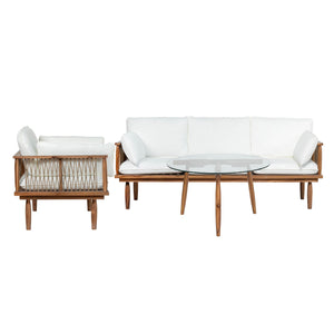 Lh Imports Vineyard Outdoor Sofa - Luxurious Teak & Olefin Fabric For Ultimate Comfort In Any Setting Brown,White Teak Wood,Olefin Fabric (100% Polypropylene),Foam,Fiber Fill,Polyester Rope Vny007