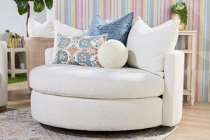 Essentials for Living Lourne Grand Swivel Sofa Chair 6644.BOU-SNO Performance Boucle Snow