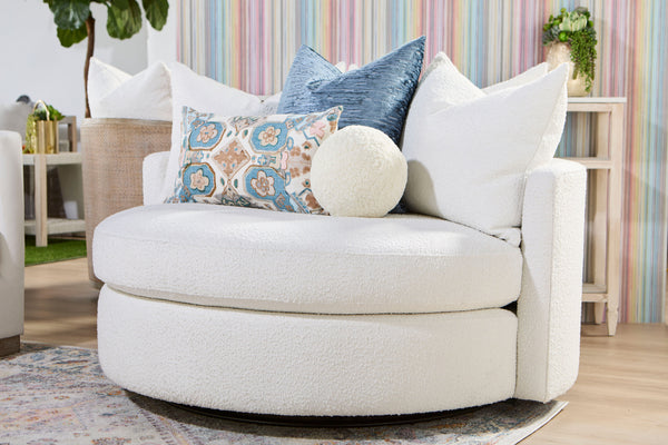 Essentials for Living Lourne Grand Swivel Sofa Chair 6644.BOU-SNO Performance Boucle Snow