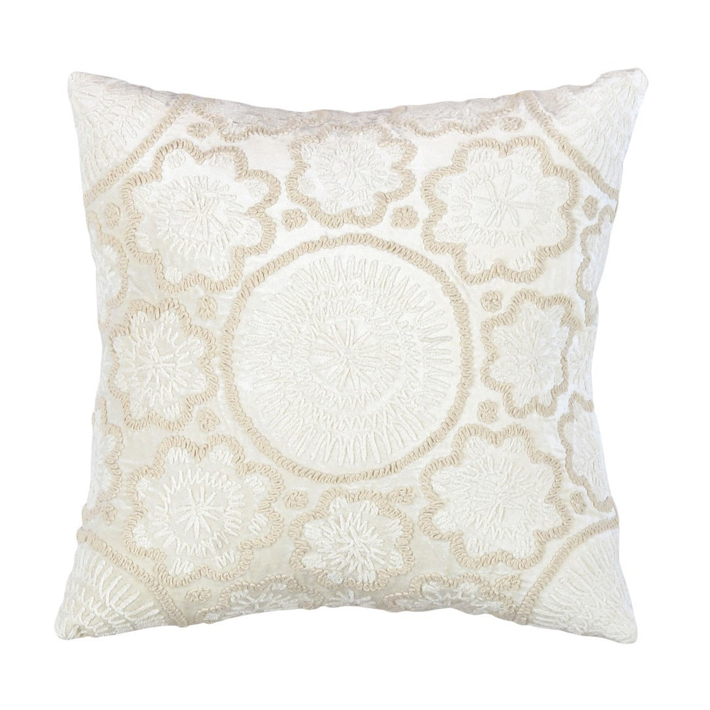 Pasargad Home Naples Luxury Embroidered Pillow – Enhance Your Space With Glamorous Style Ivory Cotton & Bamboo Silk Pcc-7066
