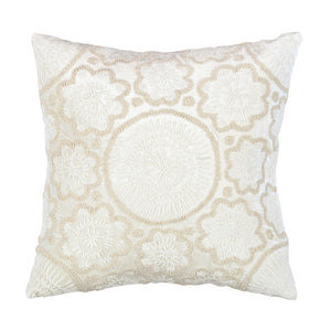 Pasargad Home Naples Luxury Embroidered Pillow – Enhance Your Space With Glamorous Style Ivory Cotton & Bamboo Silk Pcc-7066