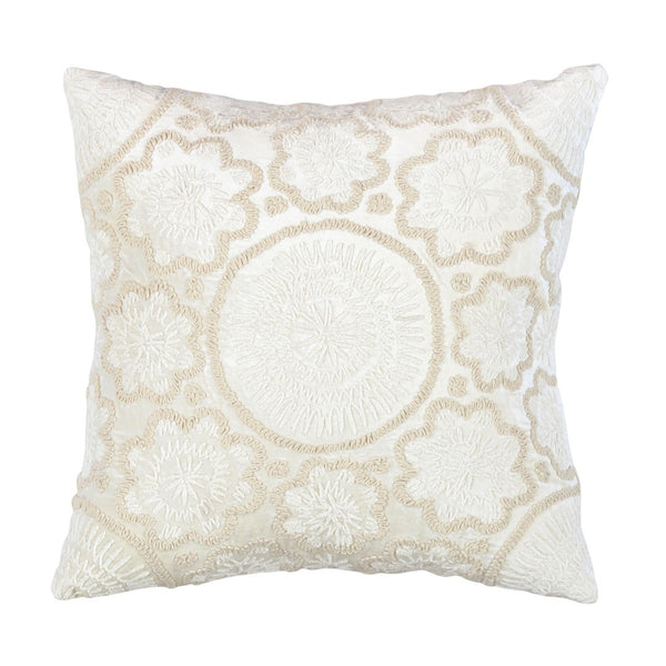Pasargad Home Naples Luxury Embroidered Pillow – Enhance Your Space With Glamorous Style Ivory Cotton & Bamboo Silk Pcc-7066