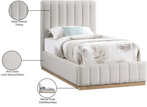 Lucia Cream Linen Textured Fabric Twin Bed LuciaCream-T Meridian Furniture