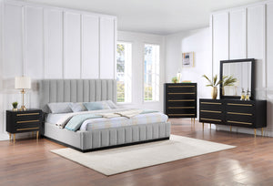 Lucia Grey Linen Textured Fabric King Bed LuciaGrey-K Meridian Furniture