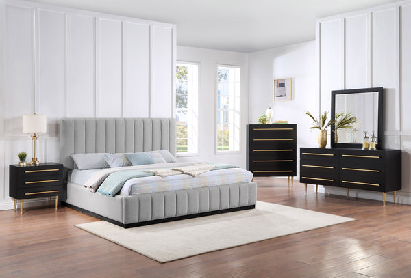 Lucia Grey Linen Textured Fabric King Bed LuciaGrey-K Meridian Furniture