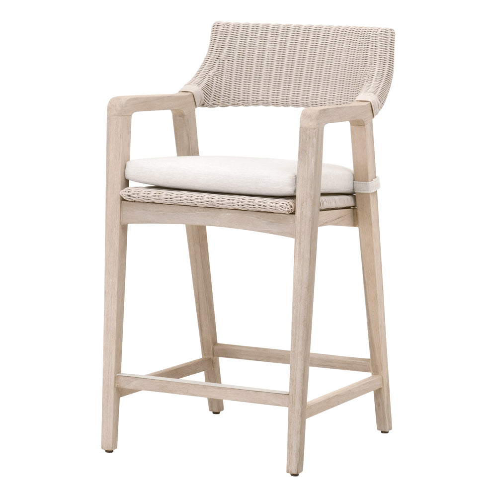 Essentials for Living Lucia Outdoor Counter Stool 6810CS.PW/WHT/GT Pure White Synthetic Wicker, Performance White Speckle, Gray Teak