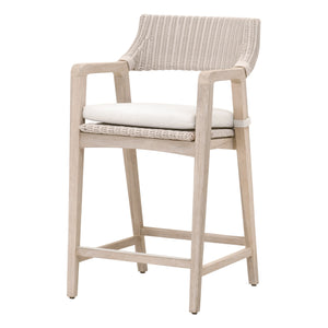 Essentials for Living Lucia Outdoor Counter Stool 6810CS.PW/WHT/GT Pure White Synthetic Wicker, Performance White Speckle, Gray Teak