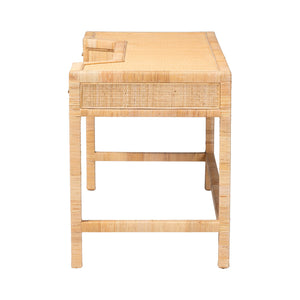 Bali & Pari Kalimantan Rattan Writing Desk Handcrafted Mahogany Frame Three Drawers