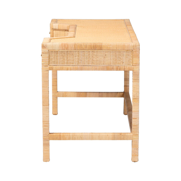 Bali & Pari Kalimantan Rattan Writing Desk Handcrafted Mahogany Frame Three Drawers