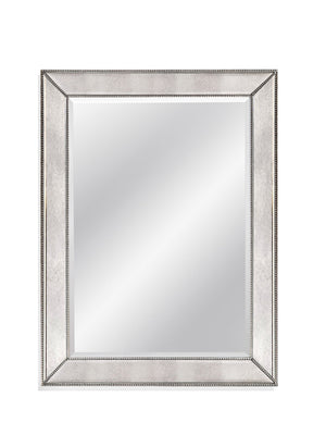Basset Mirror Beaded Wall Mirror - Elegant Silver Leaf Frame With Antique Finish For Luxurious Home Decor Style Silver Mirror,Mdf,Wood M1946b