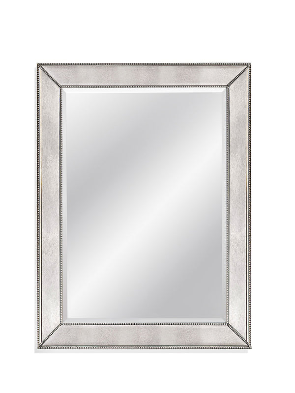 Basset Mirror Beaded Wall Mirror - Elegant Silver Leaf Frame With Antique Finish For Luxurious Home Decor Style Silver Mirror,Mdf,Wood M1946b