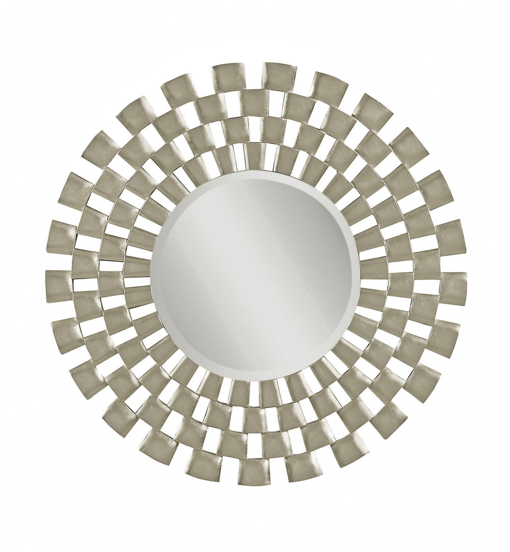 Basset Mirror Chequers Wall Mirror - Elegant Silver Leaf Design For Foyers, Dining Rooms & Bedrooms, 32" Diameter Silver Canvas,Pine Wood M3222b