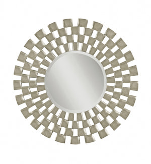Basset Mirror Chequers Wall Mirror - Elegant Silver Leaf Design For Foyers, Dining Rooms & Bedrooms, 32" Diameter Silver Canvas,Pine Wood M3222b