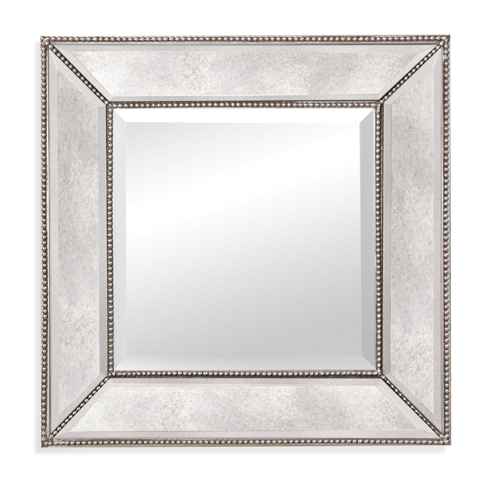 Basset Mirror Beaded Square Wall Mirror - Elegant Silver Leaf Beading For Timeless Home Decor & Stylish Spaces Silver Wood ,Glass M3592b