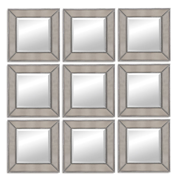 Basset Mirror Beaded Square Wall Mirror - Elegant Silver Leaf Beading For Timeless Home Decor & Stylish Spaces Silver Wood ,Glass M3592b