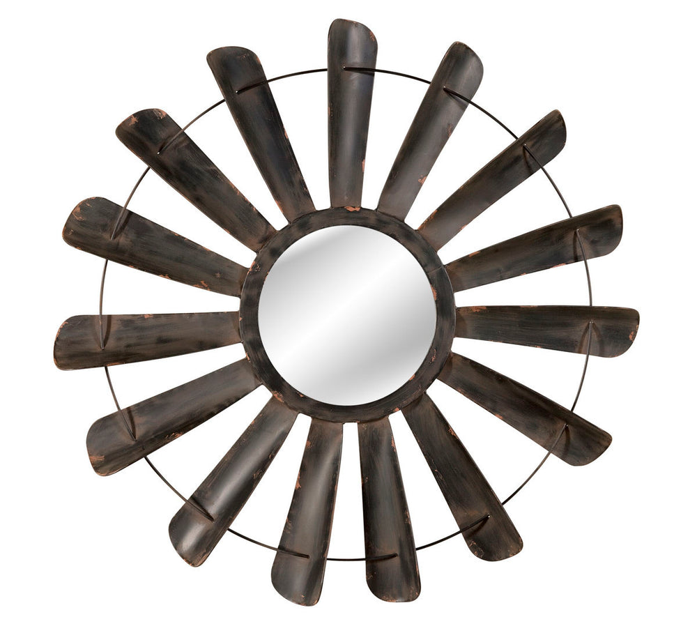 Basset Mirror Nolan Industrial Wall Mirror - Vintage Factory Fan Design With Antique Iron Finish For Unique Decor Gray Wood M3642