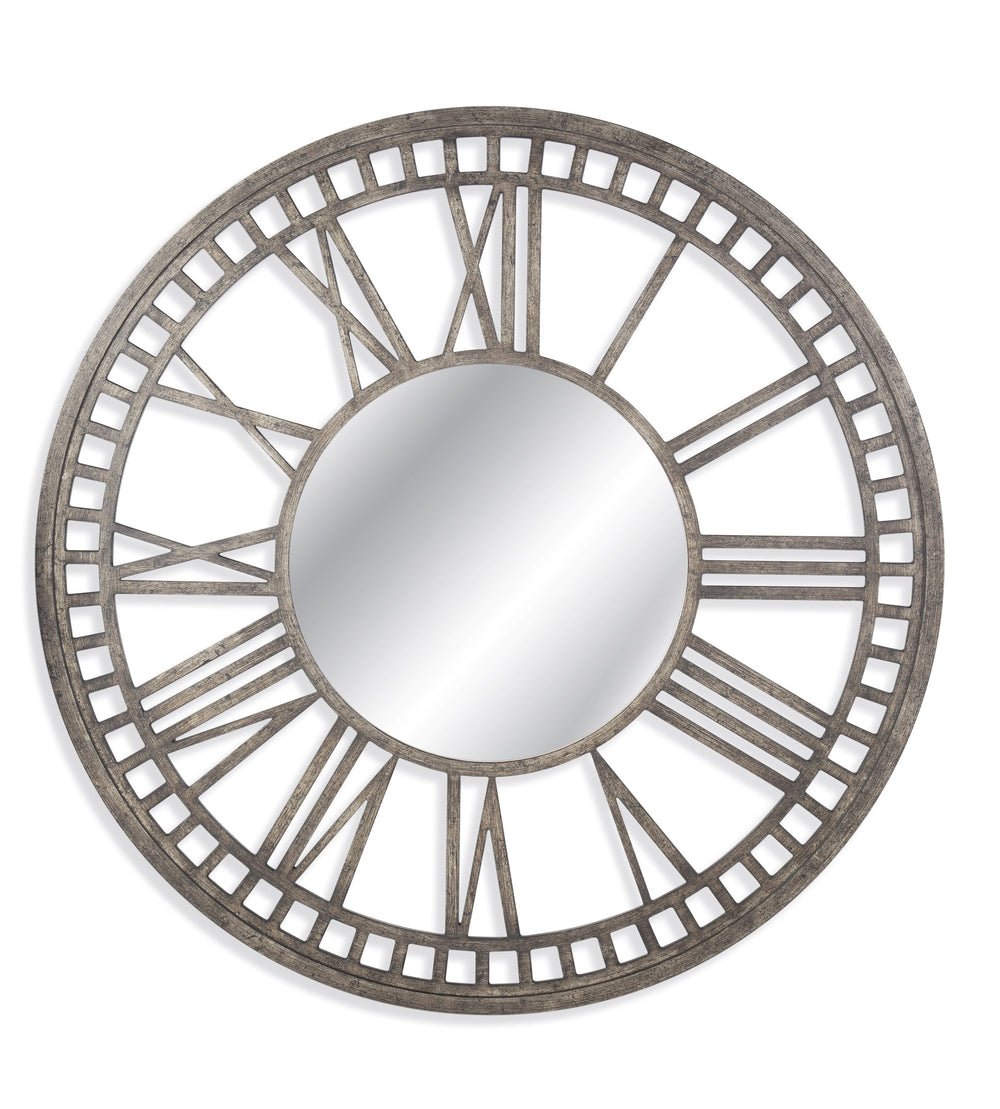 Basset Mirror Elgar Round Wall Mirror With Clock Face Design – Stylish Matte Grey Finish For Modern Decor Elegance Bronze  M3704