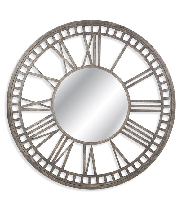 Basset Mirror Elgar Round Wall Mirror With Clock Face Design – Stylish Matte Grey Finish For Modern Decor Elegance Bronze  M3704