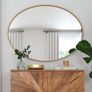 Basset Mirror Brigitte Wall Mirror - Elegant Oval Design In Luxurious Gold Finish For Modern Home Décor Upgrade Gold Metal,Mirror Glass M4155