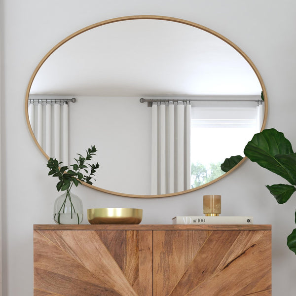 Basset Mirror Brigitte Wall Mirror - Elegant Oval Design In Luxurious Gold Finish For Modern Home Décor Upgrade Gold Metal,Mirror Glass M4155