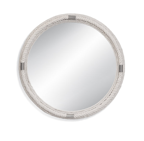 Basset Mirror Largo Wall Mirror - Coastal Design With Natural Jute Rope & Chrome Accents For Elegant Home Decor White Rope,Mirror Glass M4234