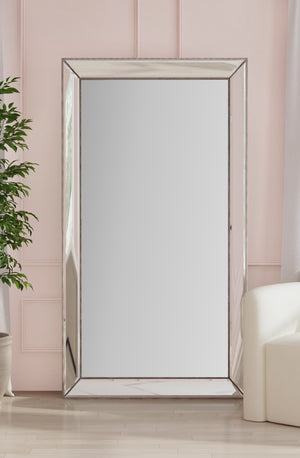 Basset Mirror Ashley Floor Mirror – Glamorous Beveled Design With Intricate Beaded Detailing For Elegant Decor Silver Wood,Mirror Glass M4250b