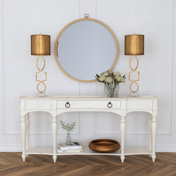 Basset Mirror Logaan Round Wall Mirror - Elegant Gold Leaf Design With Beveled Edge And Modern Classic Charm Gold Metal,Mirror Glass M4358b