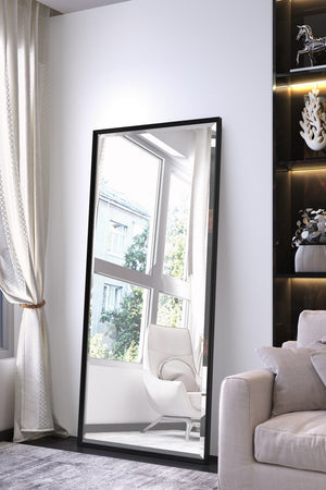 Basset Mirror Driessen Floor Mirror: Sleek Black Lacquer Design For Modern Elegance And Versatile Home Decor Style Black Wood,Mirror Glass M4382b