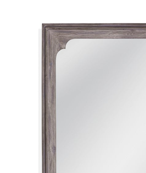 Basset Mirror Landry Leaner Floor Mirror With Scalloped Frame – Stylish White Wash Finish & Anti-tipping Hardware Gray Mirror,Mdf,Wood M4432